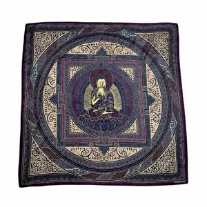 Linda Allard Ellen Tracy Silk Scarf Buddha Mandala Print Plum Bronze Korea Vtg